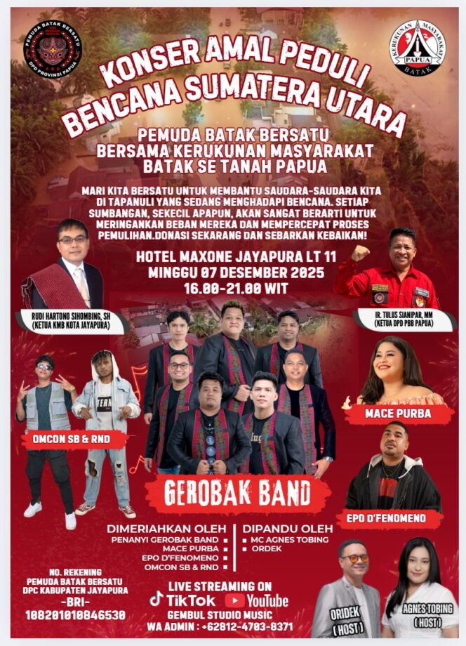 
					Pemuda Batak Bersatu Bersama Kerukunan Masyarakat Batak Se-Tanah Papua Gelar Konser Amal Peduli Bencana Sumatera Utara
